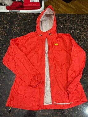 Helly Hansen Bright Orange-Red Hooded Shell Jacket with Yellow Logo